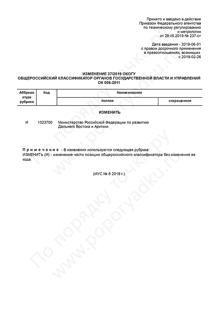 Изменение 37/2019 ОКОГУ