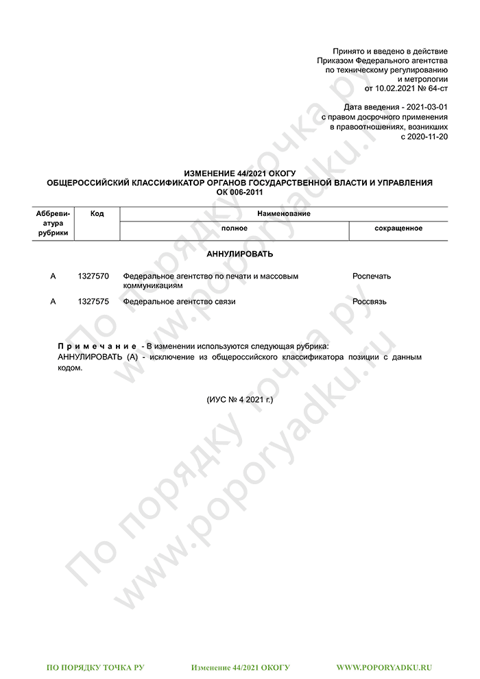 Изменение 44/2021 ОКОГУ