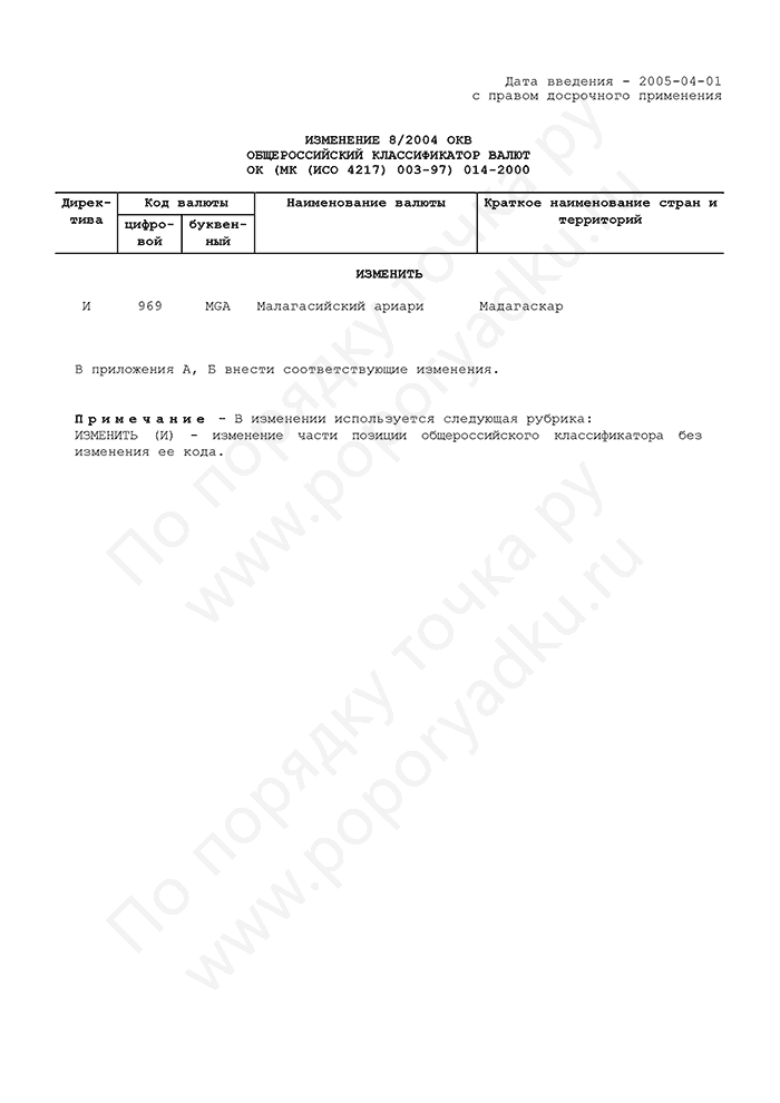 Изменение 8/2004 ОКВ