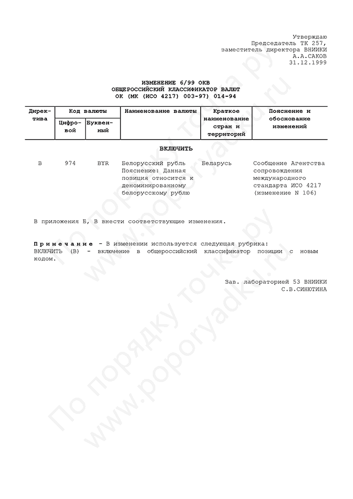 Изменение 6/99 ОКВ