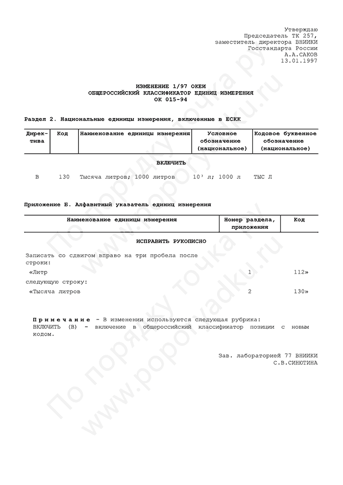 Изменение 1/97 ОКЕИ