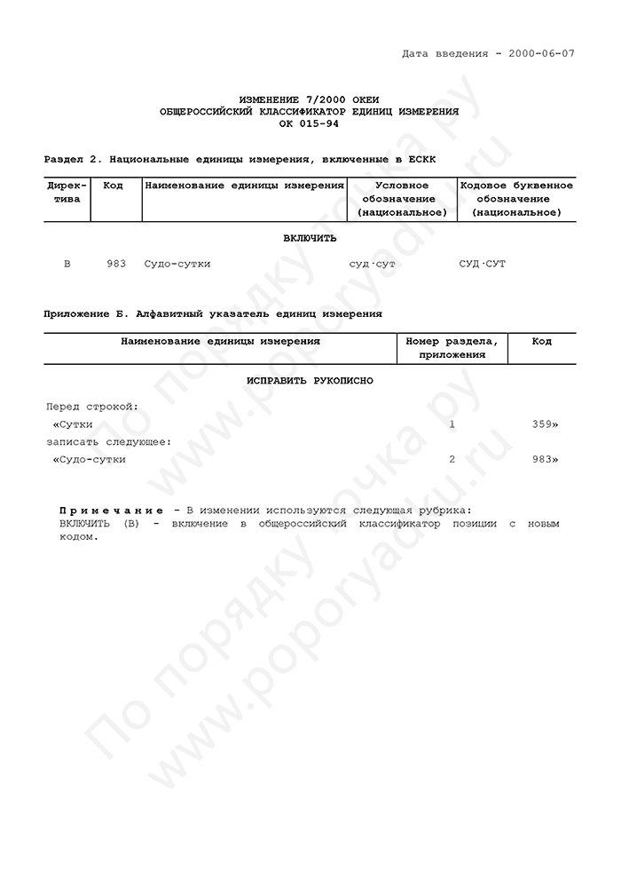 Изменение 7/2000 ОКЕИ