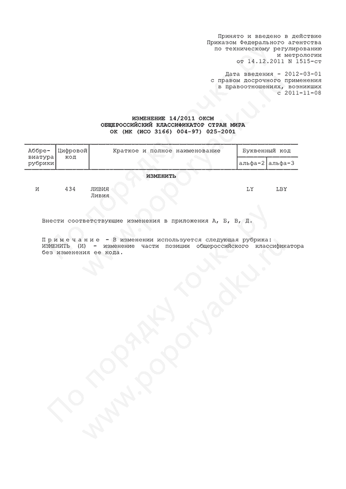Изменение 14/2011 ОКСМ