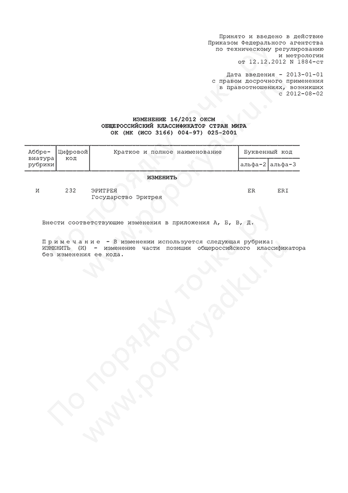 Изменение 16/2012 ОКСМ