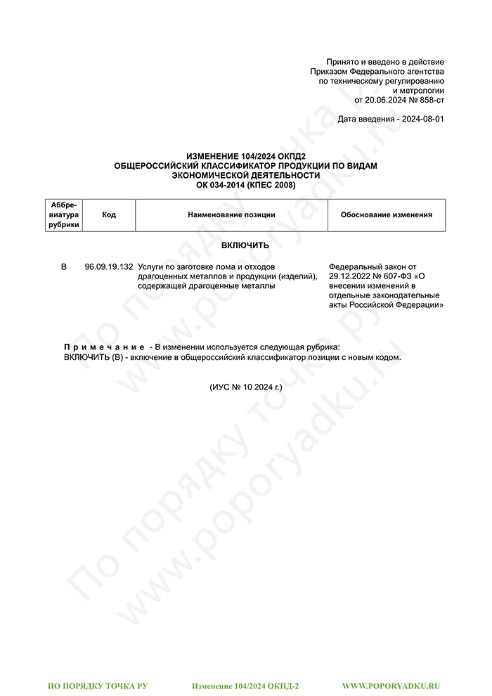 Изменение 104/2024 ОКПД-2