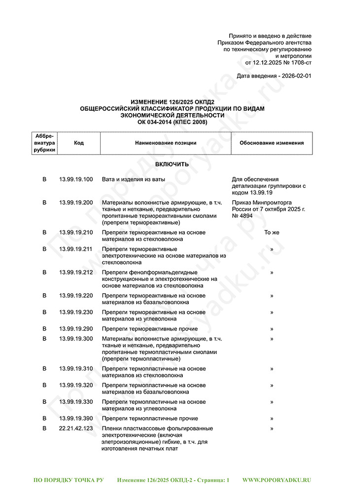 Изменение 126/2025 ОКПД-2 (страница 1)