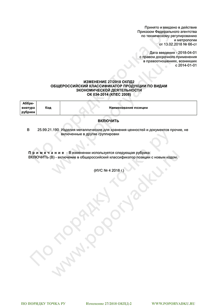 Изменение 27/2018 ОКПД-2