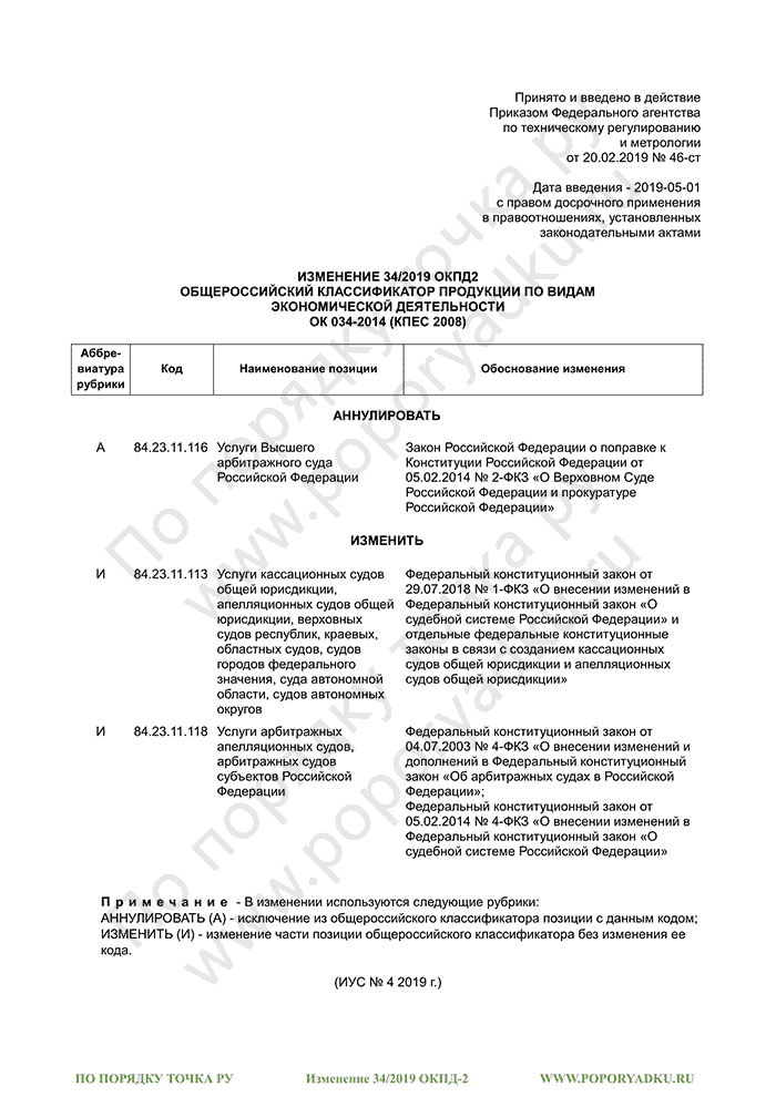 Изменение 34/2019 ОКПД-2