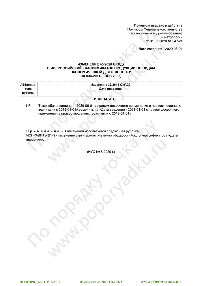 Изменение 45/2020 ОКПД-2