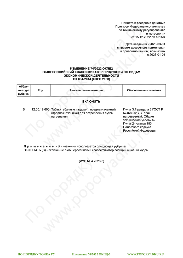 Изменение 74/2022 ОКПД-2